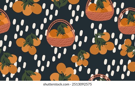 Naranjas de huerto sin patrón sobre fondo oscuro ideal para papel de regalo, planificador, diario, impresión y otros	