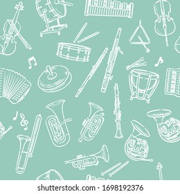 Seamless pattern with orchestra instruments. Vector illustration.