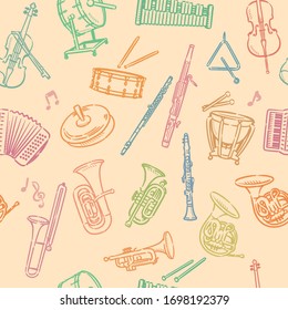 Seamless pattern with orchestra instruments. Vector illustration.