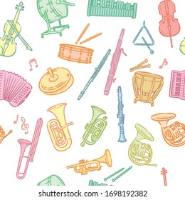 Seamless pattern with orchestra instruments. Vector illustration.