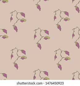 seamless pattern orchid branch on a beige background