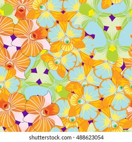 Seamless pattern with Orchid deuterium continuous blue, orange vector illustration