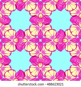 Seamless pattern with Orchid deuterium pink on a blue background vector illustration