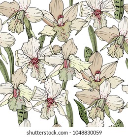 Patrón sin foco con flores de orquídea. Textura sin fin para el diseño de temporada