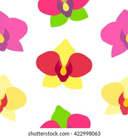 Seamless pattern of orchid flowers. Floral repeating background. Decorative endless texture.