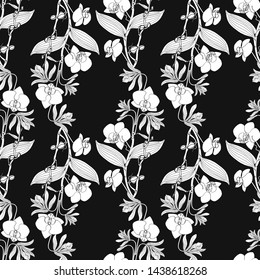Seamless pattern with orchid flowers, nature floral background, stock vector illustration.
