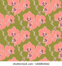 Seamless pattern with orchid flowers, nature floral background, stock vector illustration.
