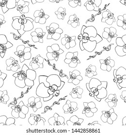 Seamless pattern with orchid flowers, nature floral background, stock vector illustration.
