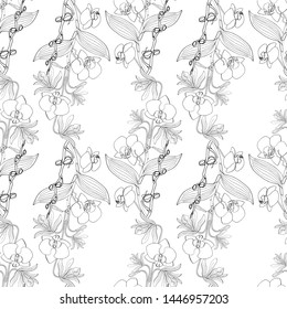 Seamless pattern with orchid flowers, nature floral background, stock vector illustration.
