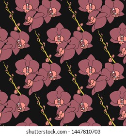 Seamless pattern with orchid flowers, nature floral background, stock vector illustration.
