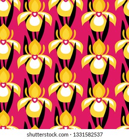 Seamless pattern with orchid flowers on pink background. Can be used for printing on fabric and paper and other surfaces.