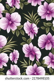 Seamless pattern of Orchid and leaf background template. Vector set of floral element for tropical print, wedding invitations, greeting card, brochure, banners and fashion design.