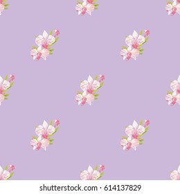 Seamless pattern with orchids. Beautiful floral background for print on textile, fabric, Wallpaper, wrapping, scrapbooking, decoupage. Vector illustration with exotic flowers. Tropical ornament