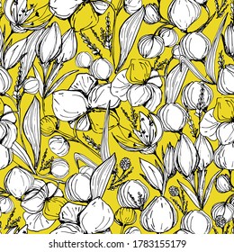 Seamless pattern with orchids, flower plants. Background for children and adults with beautiful delicate orchids in different angles. manual graphics. isolate. For textile, wallpaper, textile