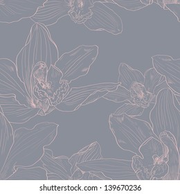 seamless pattern with orchids, ornament with flowers, floral background, vector illustration