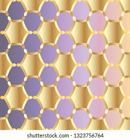 Seamless pattern with ordered arrangement of abstract geometric shapes. The illustration is made in gold shades on colorful background. Vector EPS10