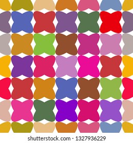 Seamless pattern with ordered arrangement of abstract geometric shapes. The image of flat crosses simulating patchwork. Colorful illustration. Vector EPS10
