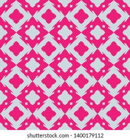 Seamless pattern with ordered arrangement of abstract geometric shapes. Image of pink shapes on a silver background. Colorful illustration. Vector EPS10