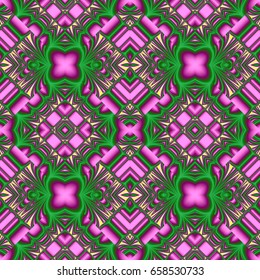 seamless pattern from the ordered to the chaotic elements of the rhombic structures in yellow, green, purple colors