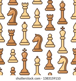 Seamless pattern with ordered colored chessmen. Suitable for wallpaper, wrapping or textile