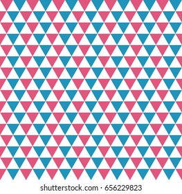 Seamless pattern of ordered equilateral triangles of blue, red and white