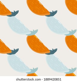 Patrón sin brillo con la huella de trozos de persimones abstractos orgánicos azul y naranja. Fondo claro. Diseñado para el diseño de tejidos, impresión textil, envoltura, cubierta. Ilustración vectorial.