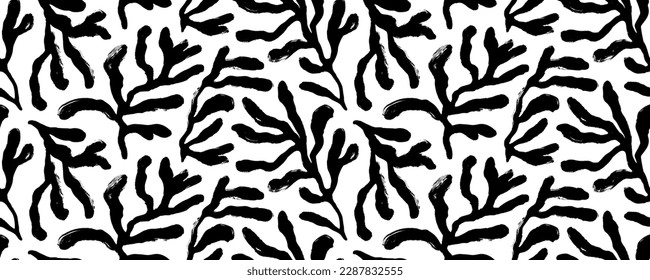 Seamless pattern with organic botanical shapes. Brush drawn branches or corals in Matisse style. Vector abstract contemporary floral elements. Hand drawn vector abstract plant pattern.