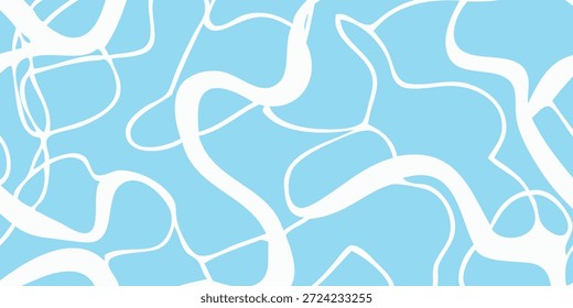 Un patrón sin fisuras de líneas blancas orgánicas y fluidas sobre un suave fondo azul, creando una sensación de movimiento y fluidez.