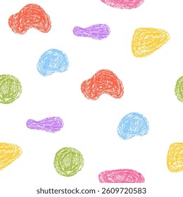 Seamless pattern of organic shape drawn with crayon pencil texture effect