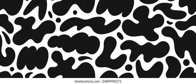 Seamless pattern with organic shapes and fluid forms. Groovy funky liquid shapes. Vector illustration with wavy figures. Modern contemporary figures, Irregular fluid bubbles and doodle pattern.