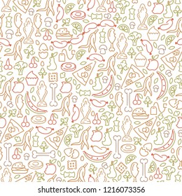 Seamless pattern with organic trash elements. Line style vector illustration