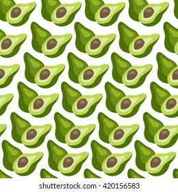 Seamless pattern with organic vegetarian avocado in flat style. Vector illustration