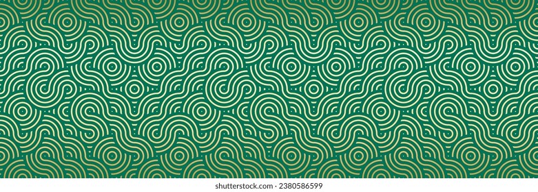 Seamless pattern in oriental geometric traditional style. 3d festive japanese ornament for lunar chinese new year decoration. Green wood abstract asian vector creative motif. Vintage Dragon.