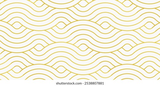 Seamless pattern in oriental geometric traditional style. Japanese water waves in line form. Gold abstract motif ornament for celebration, marketing, banner, greeting, display, surface, decoration