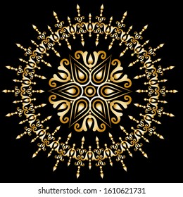 Seamless pattern oriental golden ornament on black background. 
