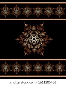 Seamless pattern oriental golden ornament on black background. 