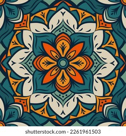patrón impecable con motivos orientales de mandala, repetición de fondo pintado de color. ilustración vectorial.