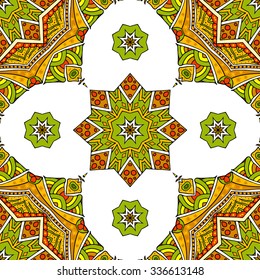 Seamless pattern with oriental mandala ornament. Beautiful background for card, invitation, presentation, wallpaper, wrapping paper, decoration, textile, pajama pattern. East Indian design. Vector 