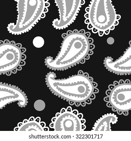 Seamless   pattern  of oriental  motif, ellipses, waves. Hand drawn.