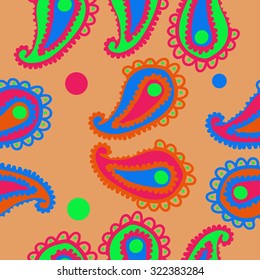 Seamless   pattern  of oriental  motif, ellipses, waves. Hand drawn.