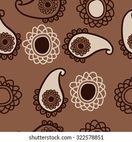 Seamless   pattern  of oriental  motif, ellipses, waves. Hand drawn.