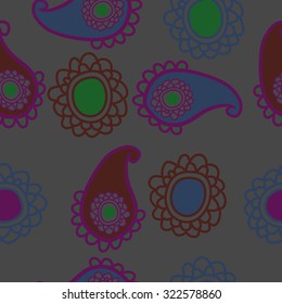 Seamless   pattern  of oriental  motif, ellipses, waves. Hand drawn.