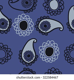 Seamless   pattern  of oriental  motif, ellipses, waves. Hand drawn.