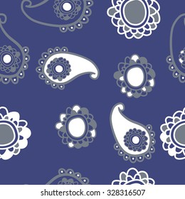 Seamless   pattern  of oriental  motif, ellipses, waves. Hand drawn.