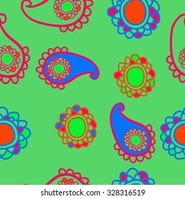 Seamless   pattern  of oriental  motif, ellipses, waves. Hand drawn.