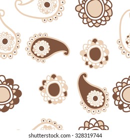 Seamless   pattern  of oriental  motif, ellipses, waves. Hand drawn.