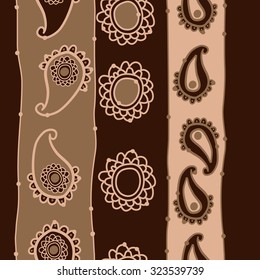 Seamless   pattern  of oriental  motif and stripes,spots, ellipses, waves. Hand drawn.