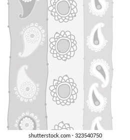 Seamless   pattern  of oriental  motif and stripes,spots, ellipses, waves. Hand drawn.
