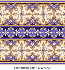 Seamless pattern with oriental motif. Traditional ornate portuguese tiles. Abstract background with filigree ornaments. Vector illustration.
