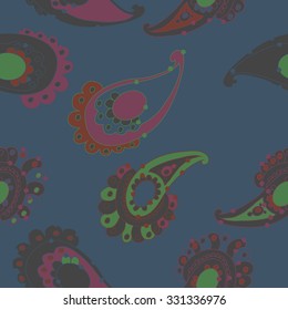 Seamless pattern of oriental motif, waves, spots, hole. Hand drawn.